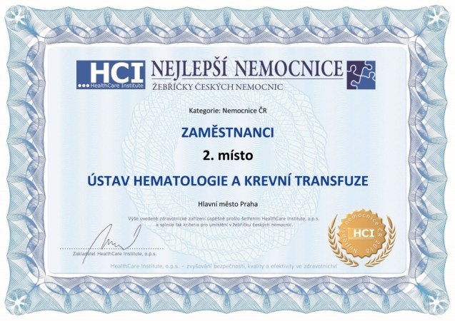 Nemocnice roku 2018 - ČR - certifikát